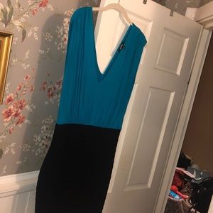 Express turquoise and black v-neck/scoop dress